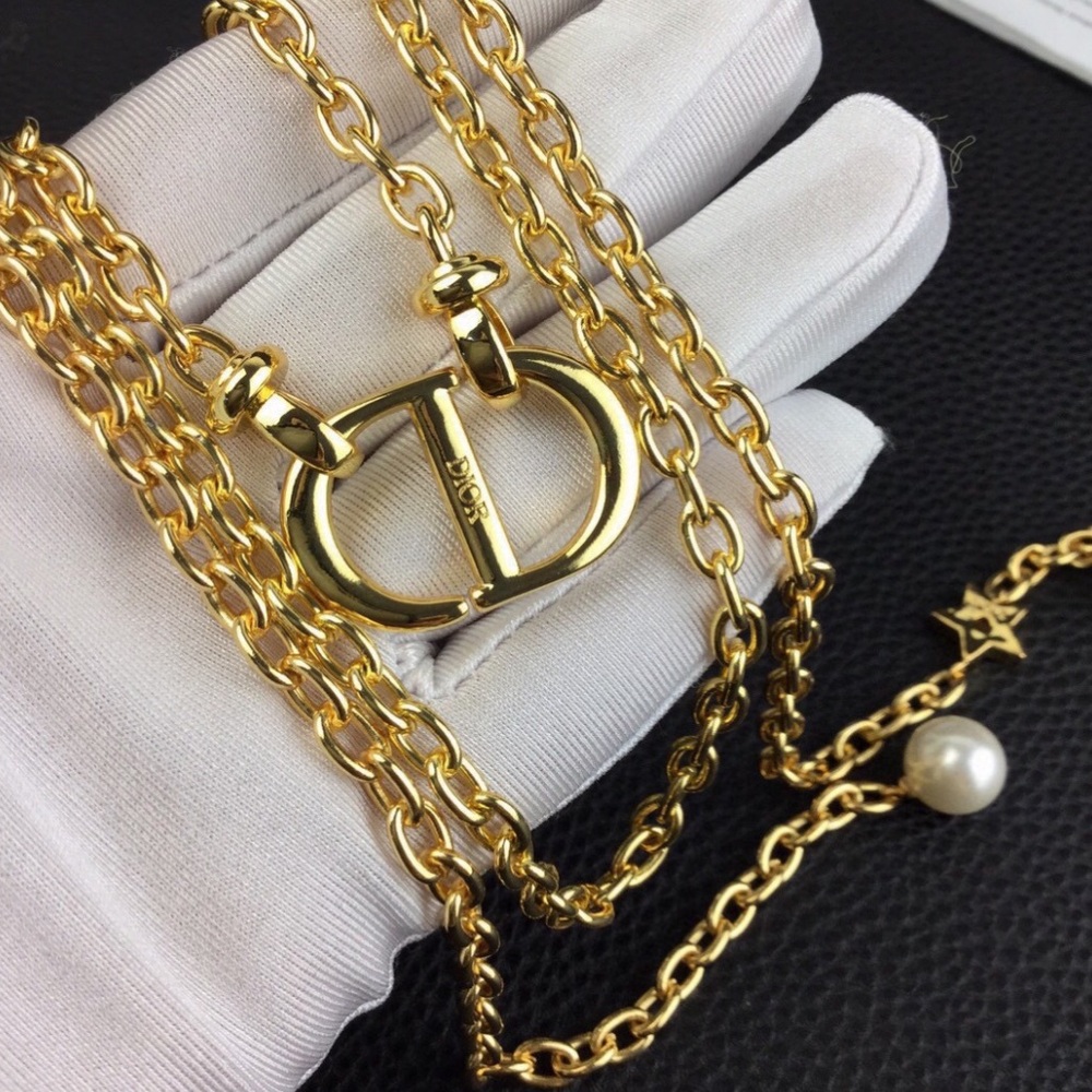 Dior Gold Chain Necklace with Crystal CC Pendant - Picture 3 of 8